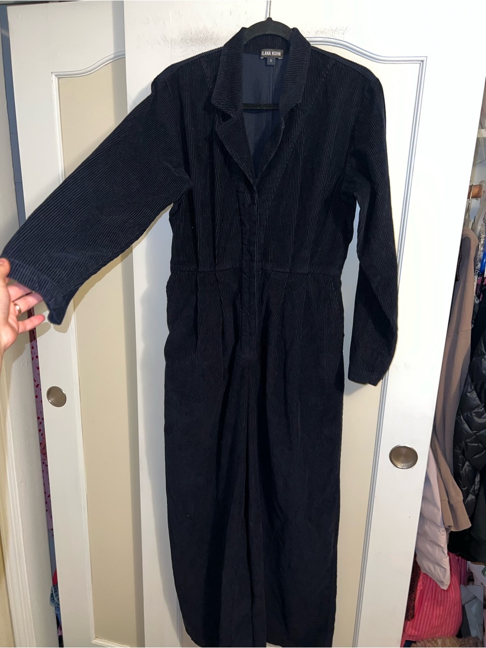 Ilana Kohn Navy Corduroy Long Sleeve Wide leg Jumpsuit